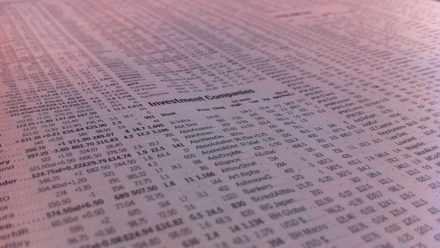 newpaper listing of stock prices