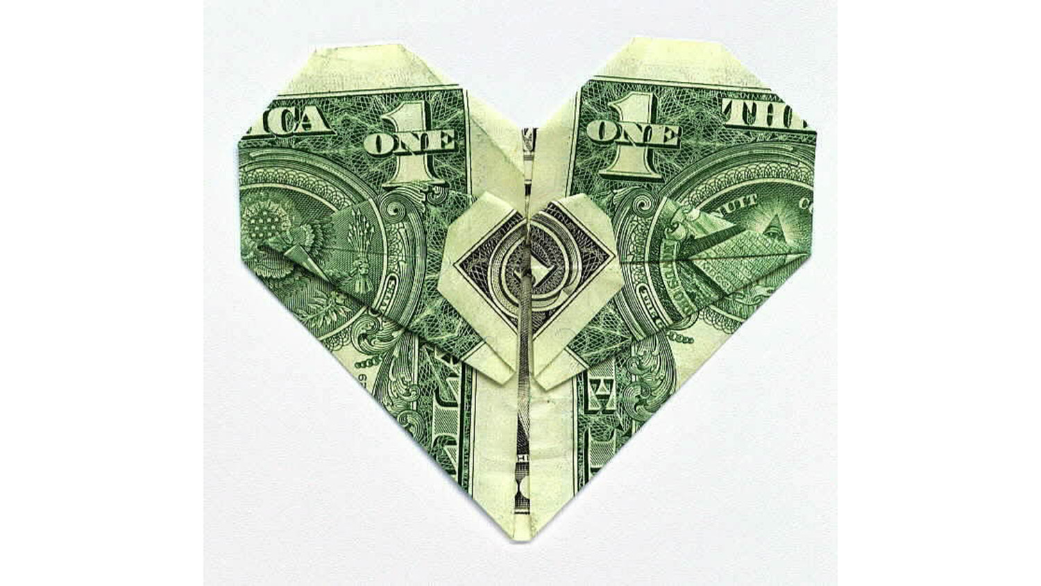由美元票据制成的origami心脏