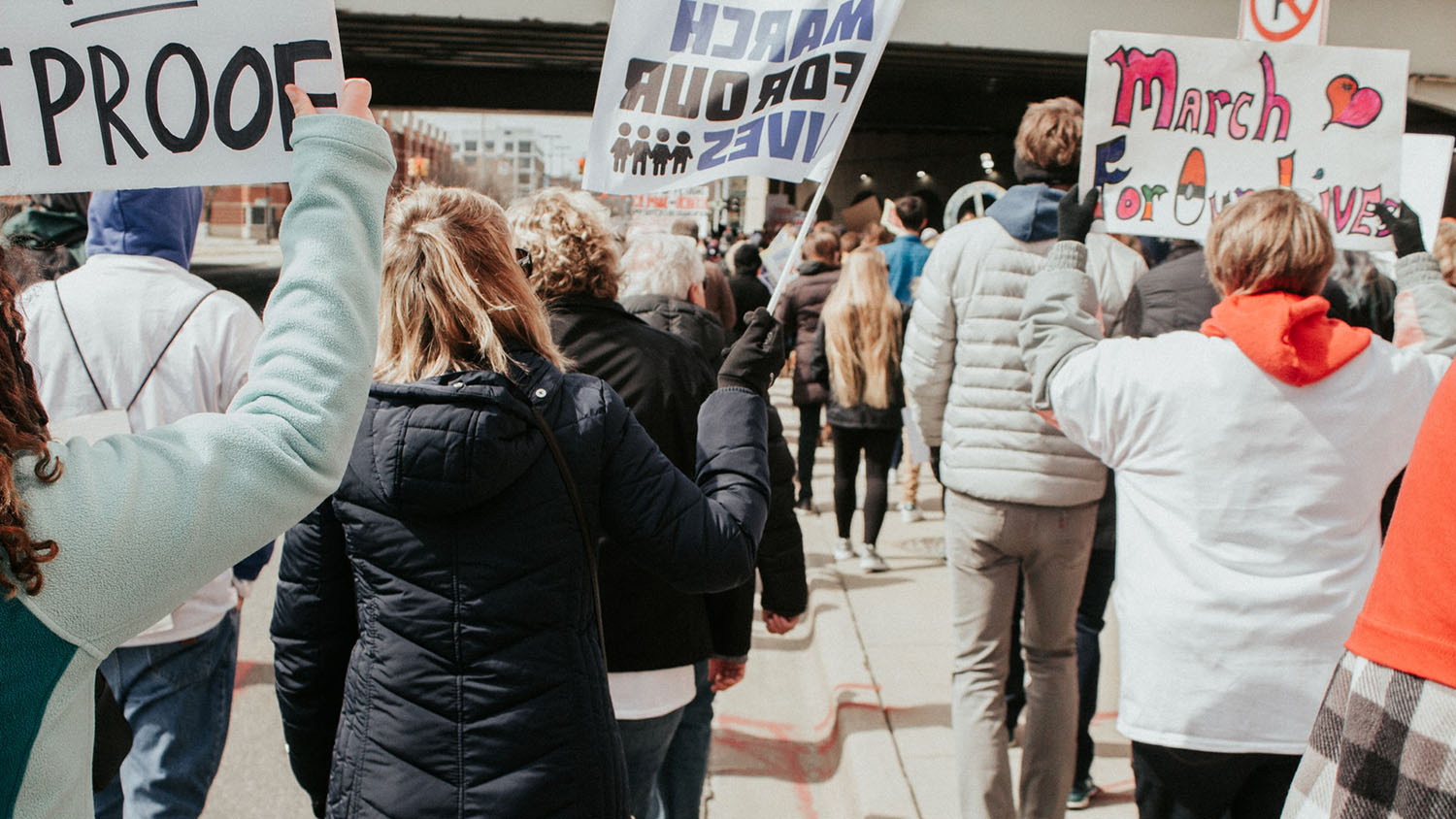 妇女在三月携带标志，支持枪支控制
