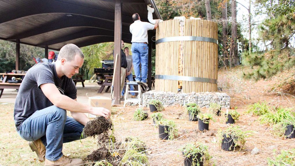 设施部和生态村居民合作，在父母公园安装了雨水蓄水池和授粉昆虫花园。