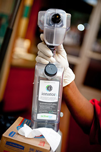 Bottle of cleaning solution.