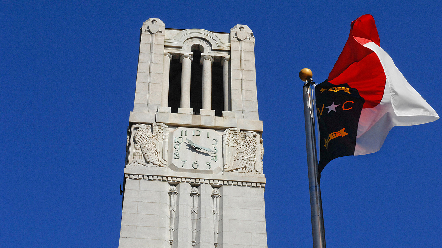 钟楼旁的旗帜。
