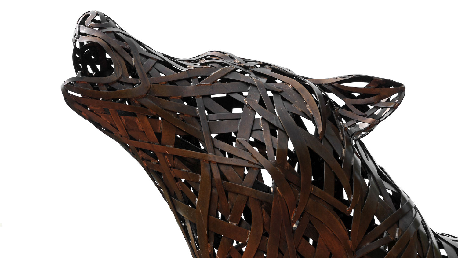 在NC州校园的Wolf Plaza的一个被编织的狼的特写镜头。