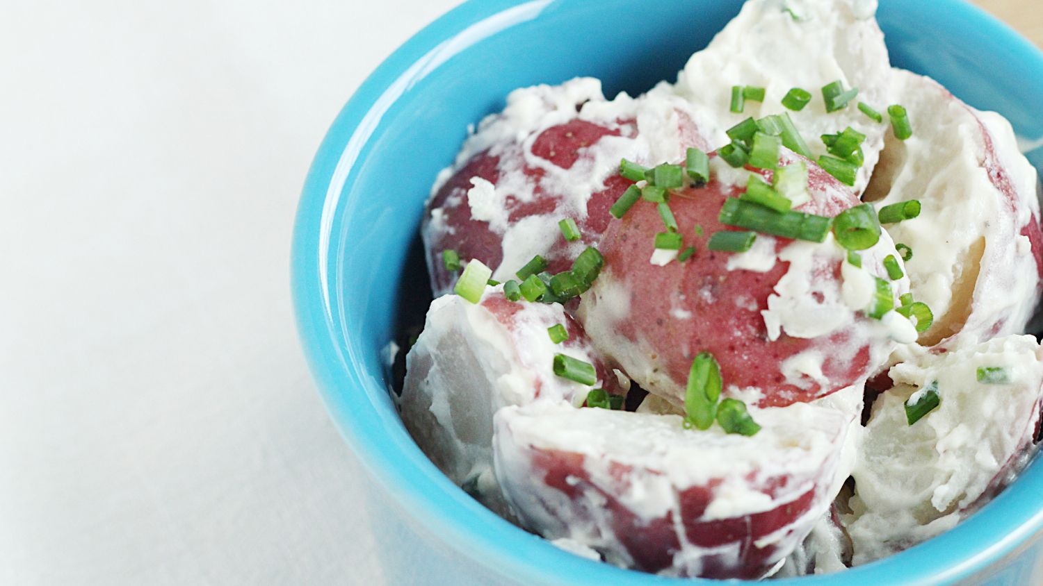 Chapman Potato Salad in Blue Bowl