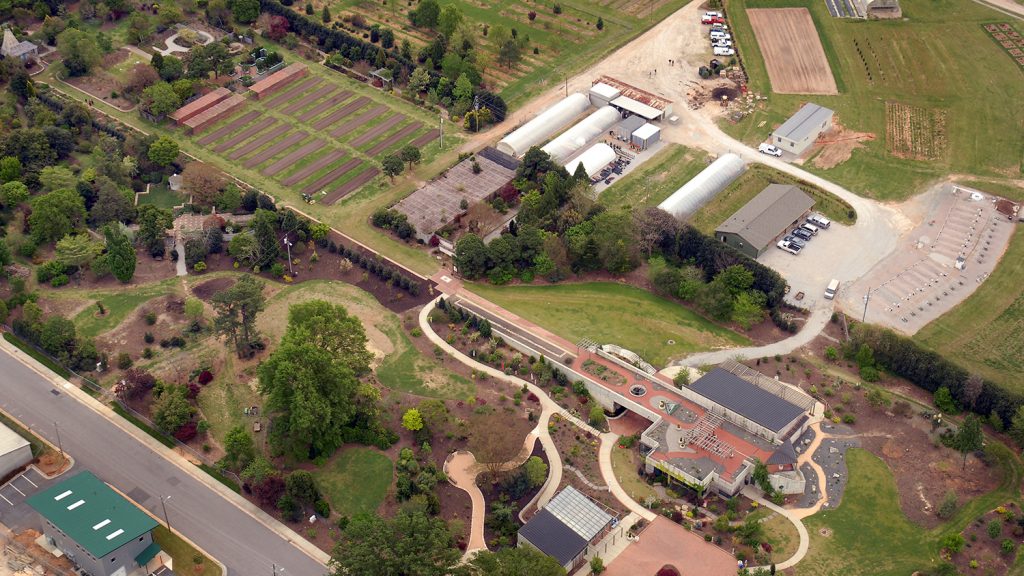 JC Raulston植物园场的空中图像。