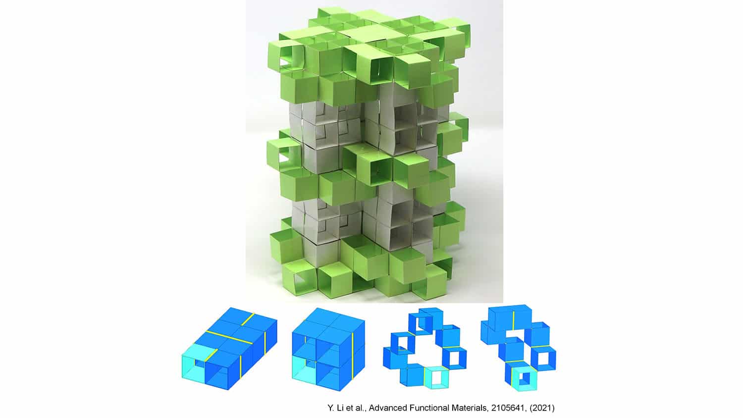 各种形状的超材料构建块位于由类似块的更大较大的结构面前