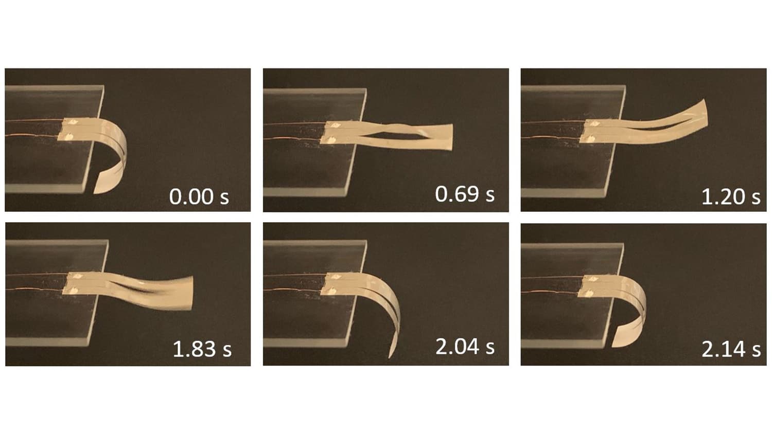 六个静止图像显示了如何响应改变温度的材料