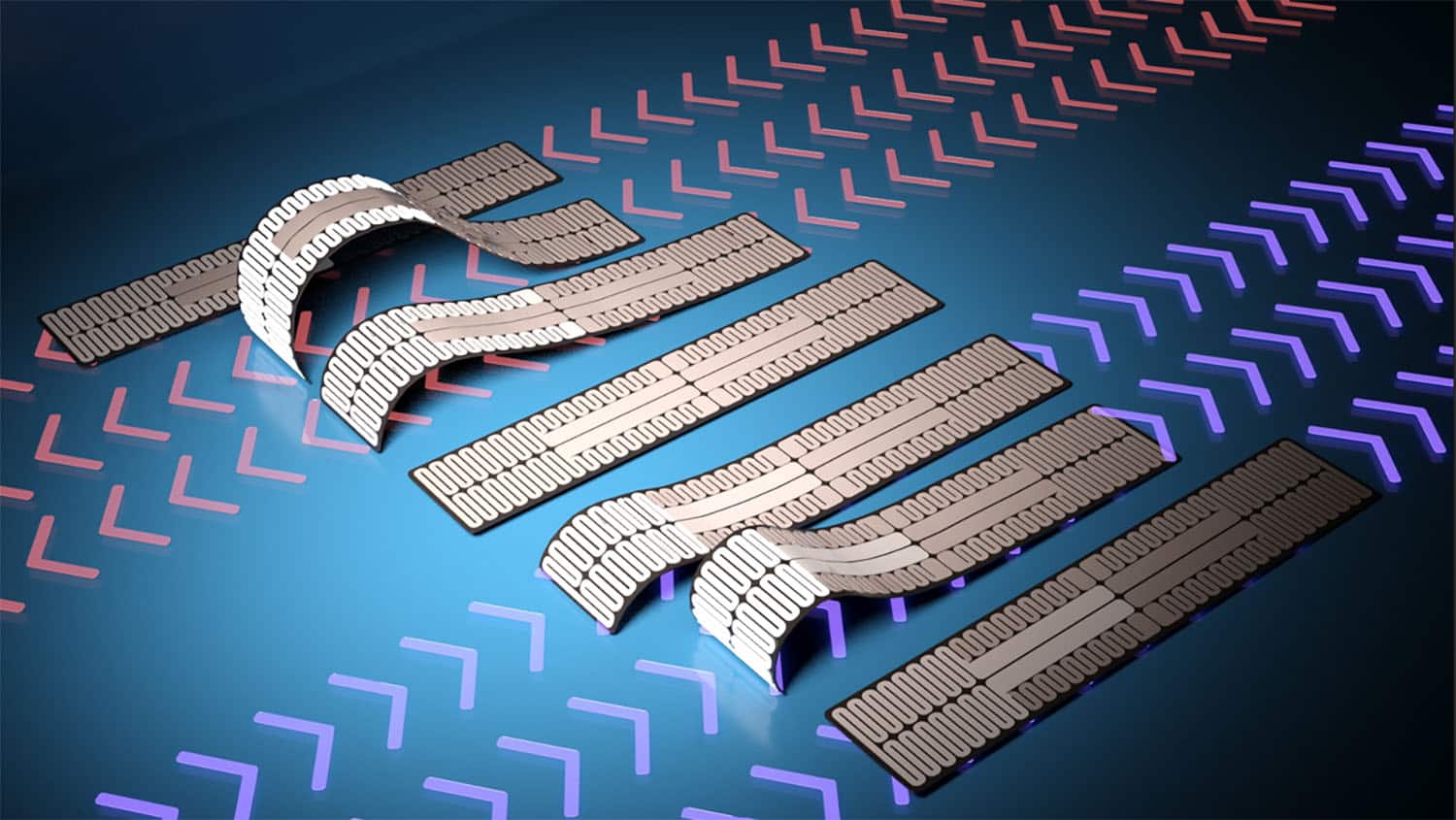 图为几个毛毛虫机器人以不同的姿势弯曲，演示它们如何向前和向后移动